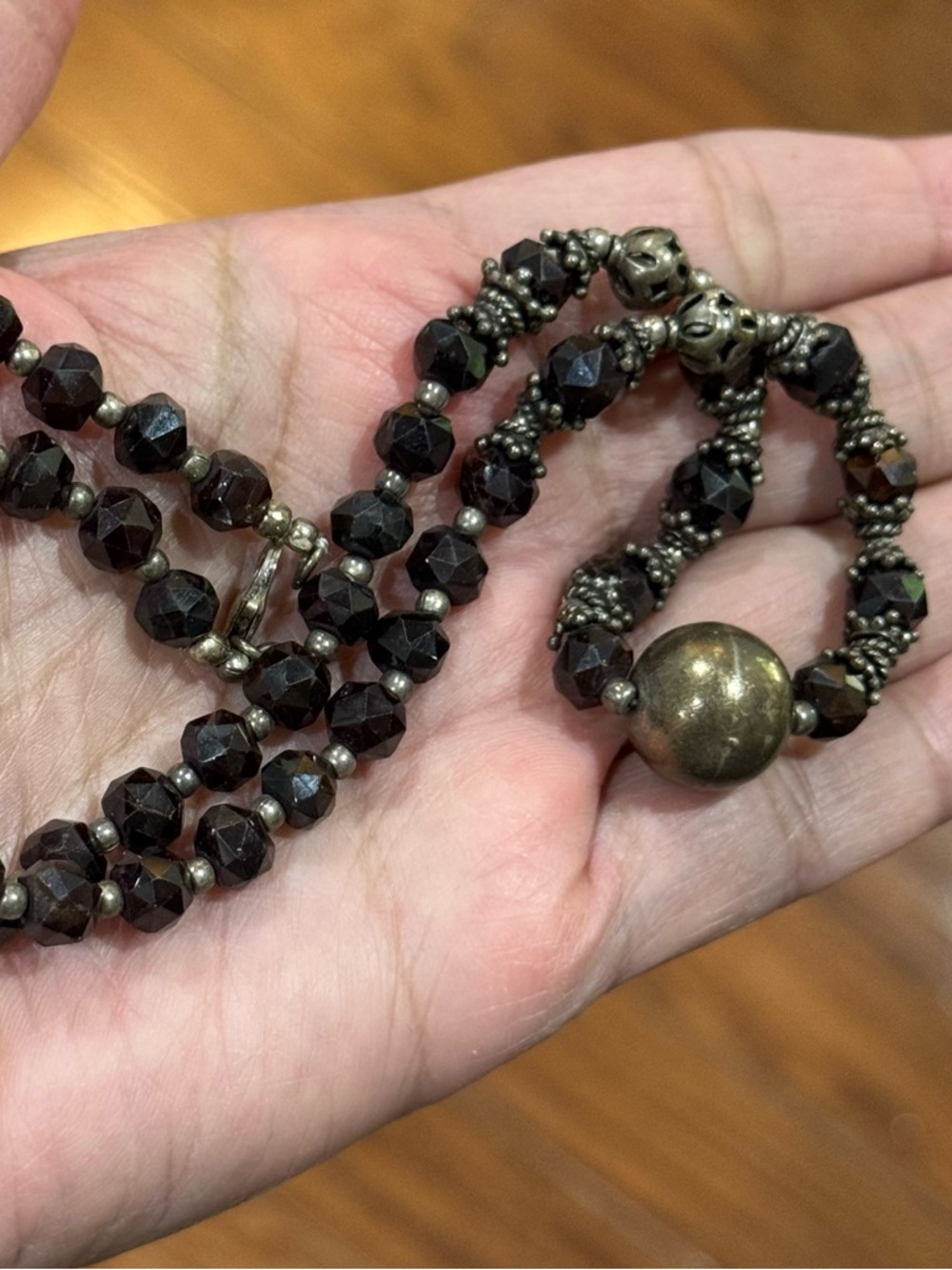 Vintage 925 Silver Faceted Garnet Bali Beads Necklace Rajasthan India 46g